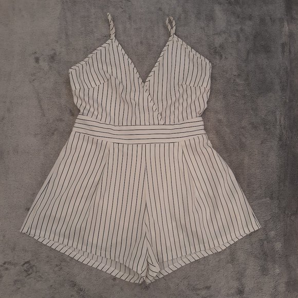 Glamorous Pants - 4/$25 Glamorous White Pinstripe Sleeveless Romper